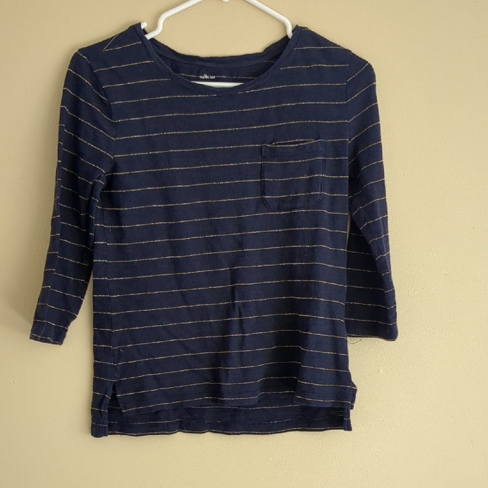 XS Banana Republic Factory Malibu Tee Blue And Gold Metallic Stripe Pocket